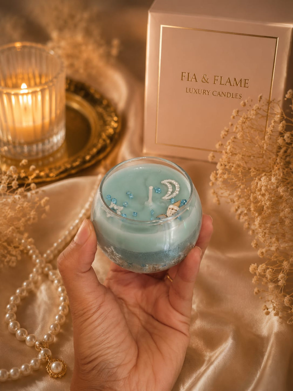 Moonlit Ocean Dream Candle – Decorative Blue Glass Candle