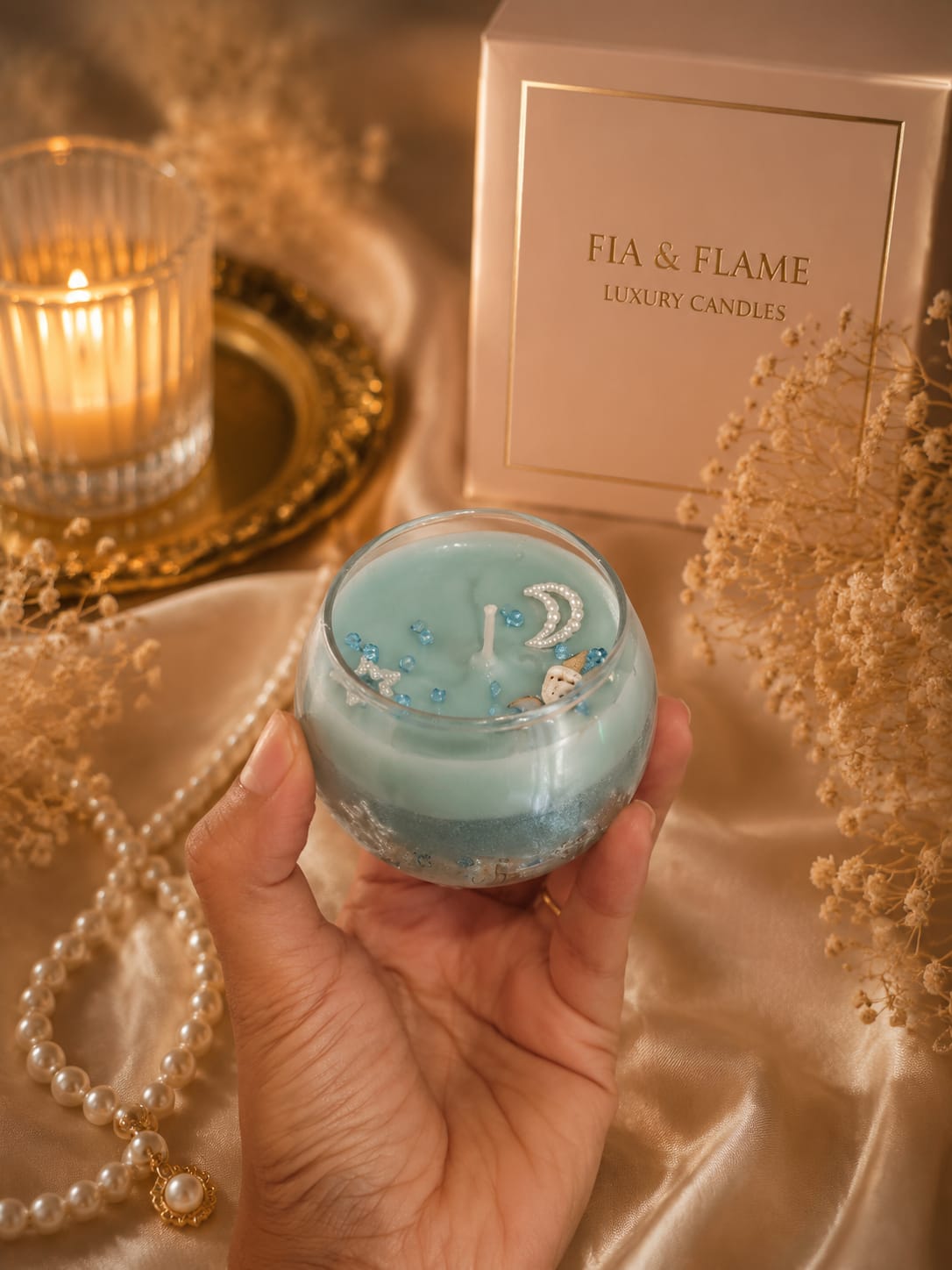 Moonlit Ocean Dream Candle – Decorative Blue Glass Candle