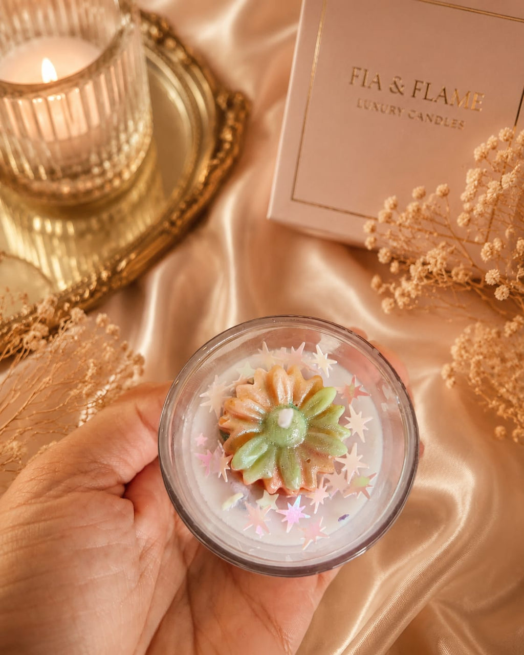 Luxury Floral Glass Candle – Handmade Decorative Gift Candle