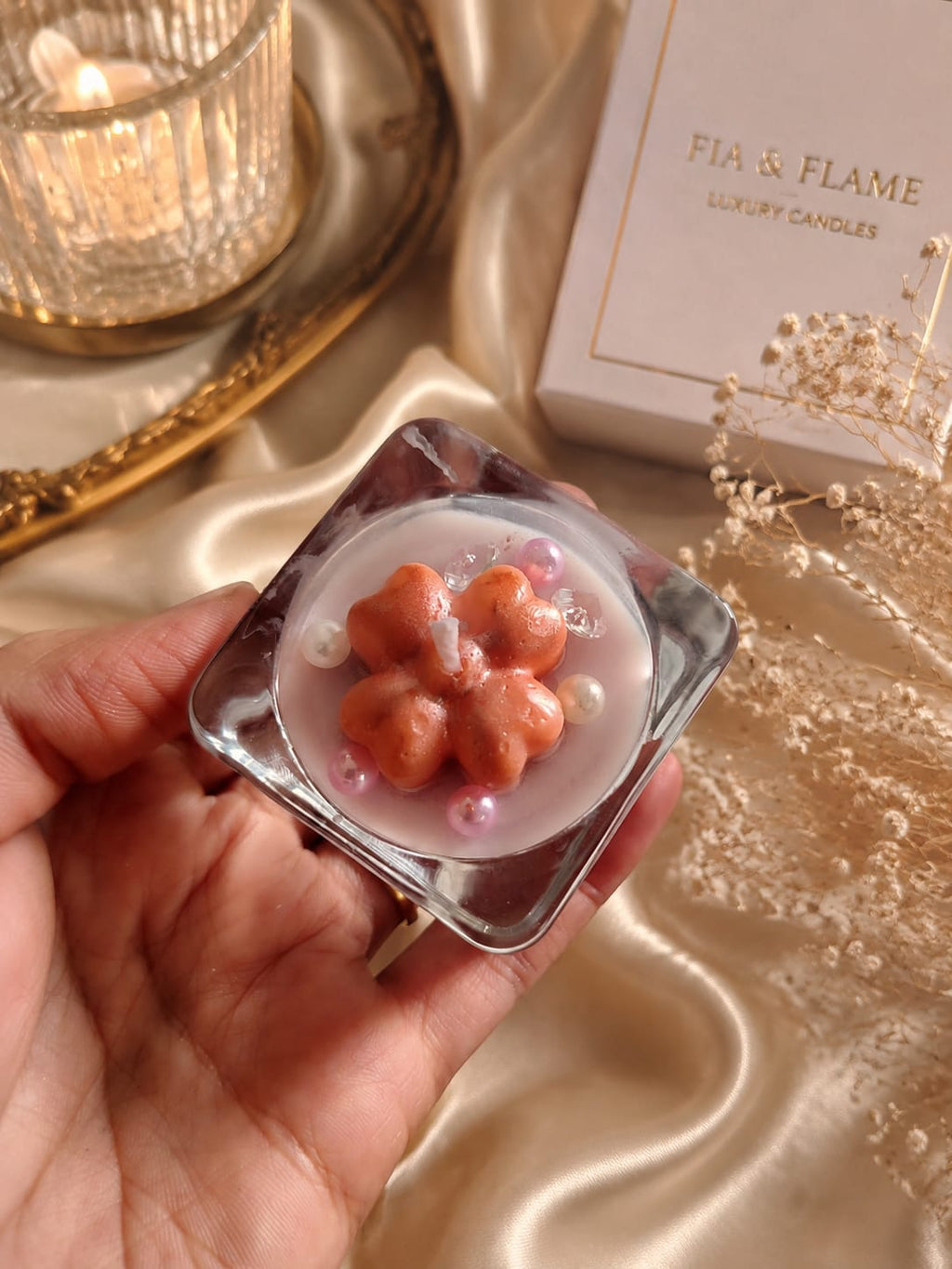 Luxury Floral Glass Candle – Handmade Decorative Gift Candle