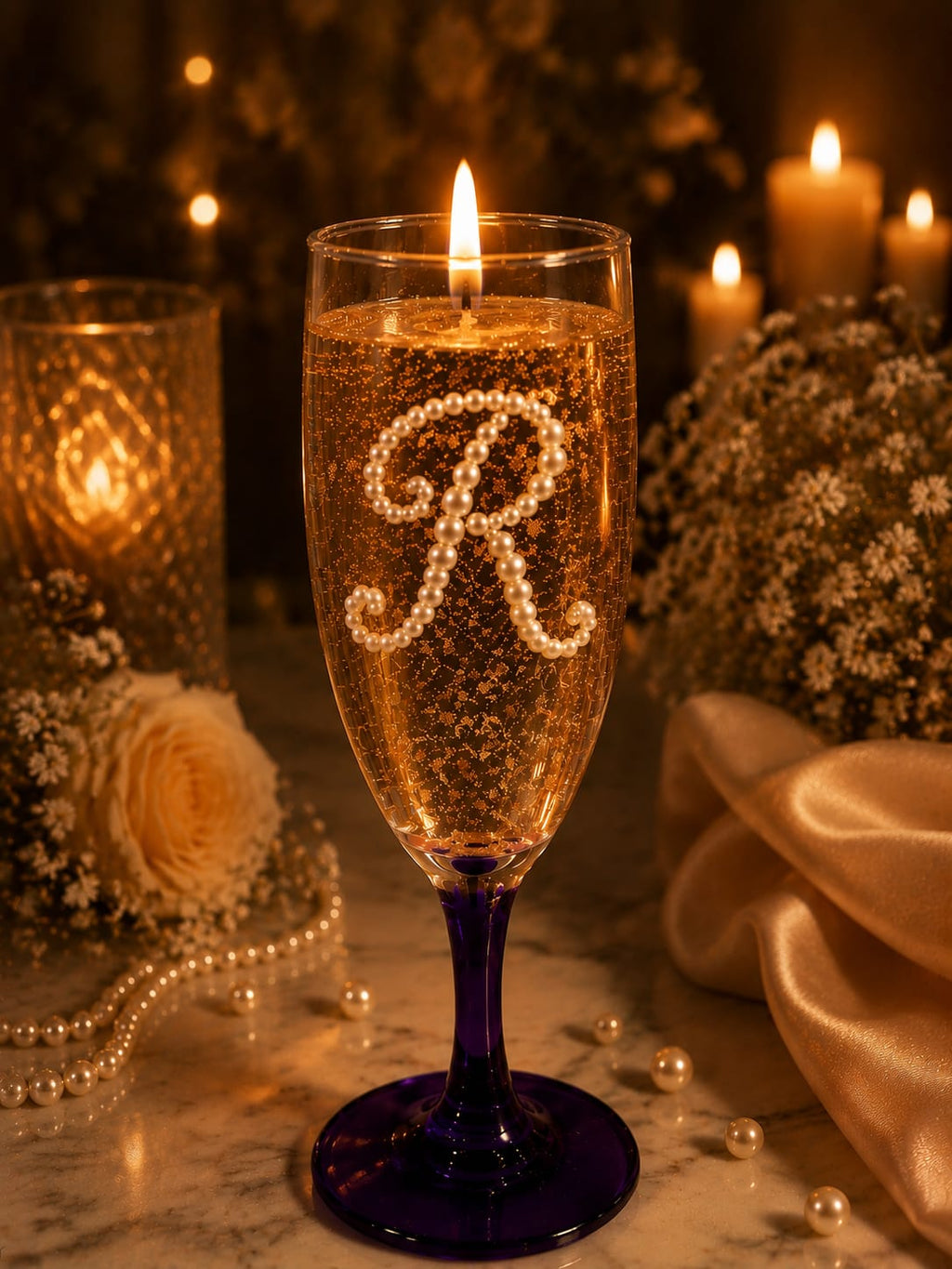 Personalised Pearl Initial Champagne Gel Candle