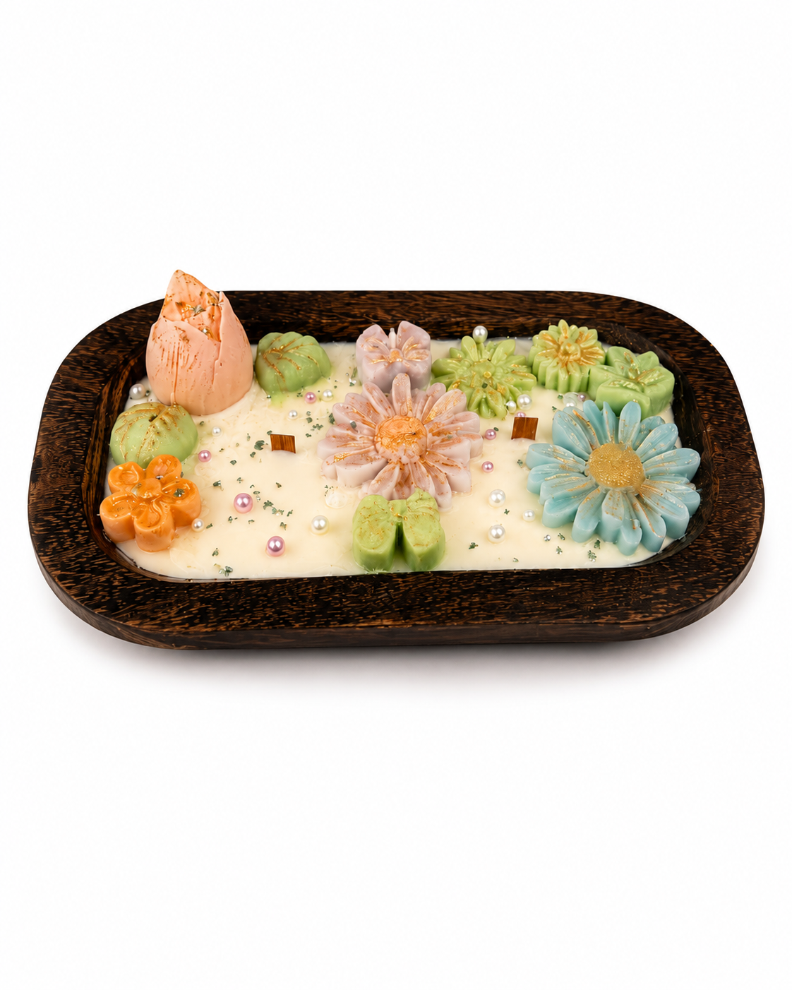 Enchanted Floral Garden Wooden Bowl Candle – Luxury Decorative Gift Candle
